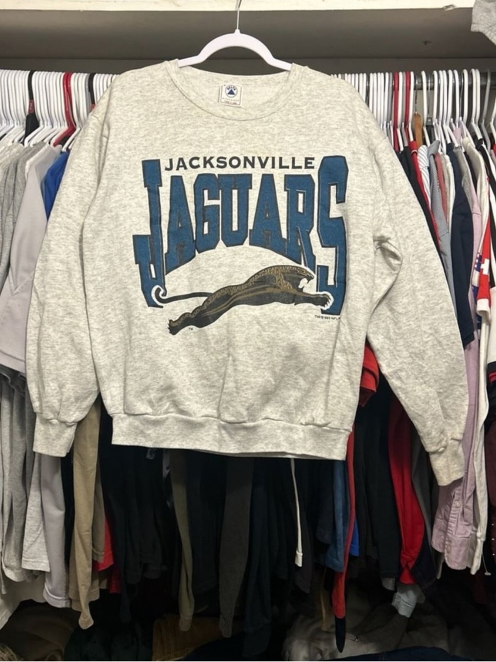 NFL × Delta × Vintage 1993  Jaguars Banned Logo Sweatshirt Made In USA